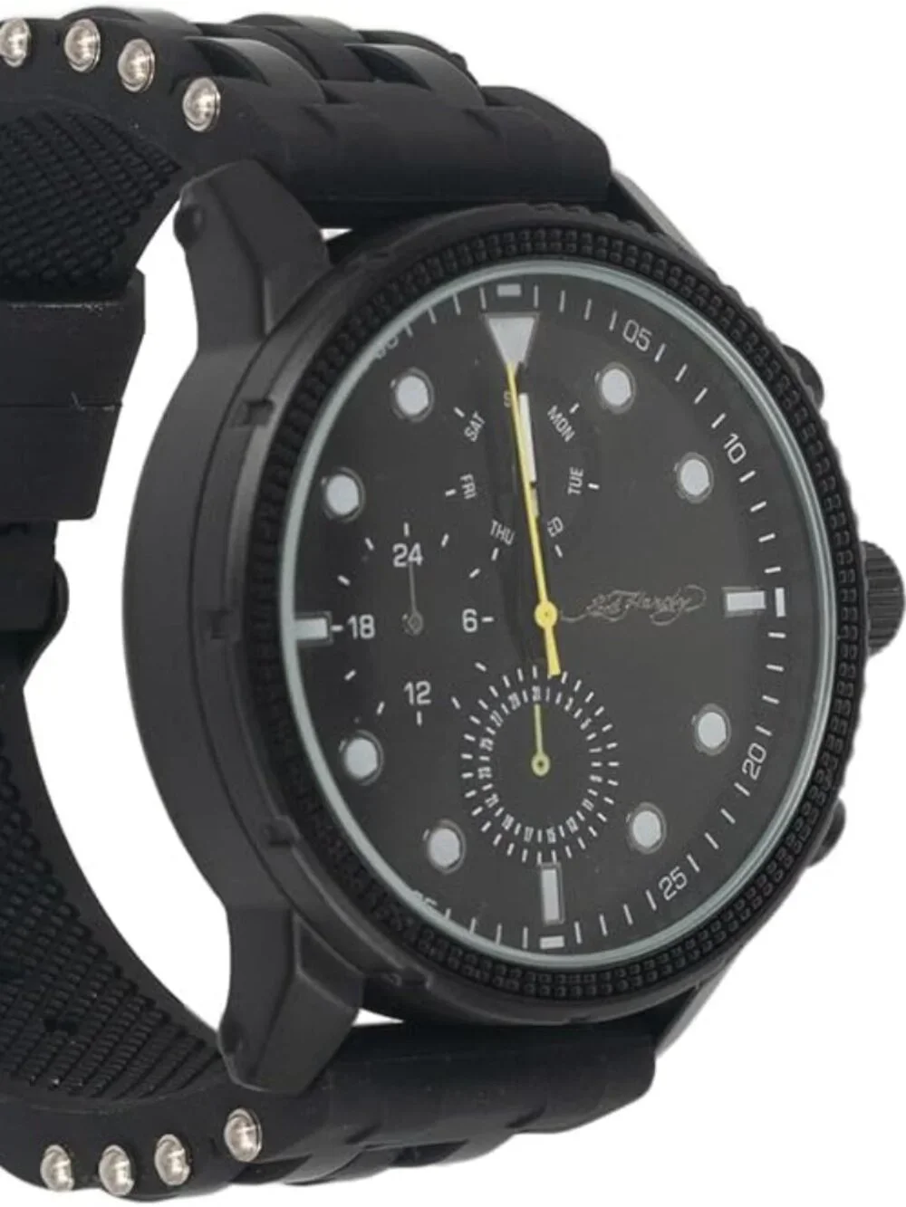 ED HARDY Men's Matte Black Watch with Round Face and Black Silicone Strap 50444